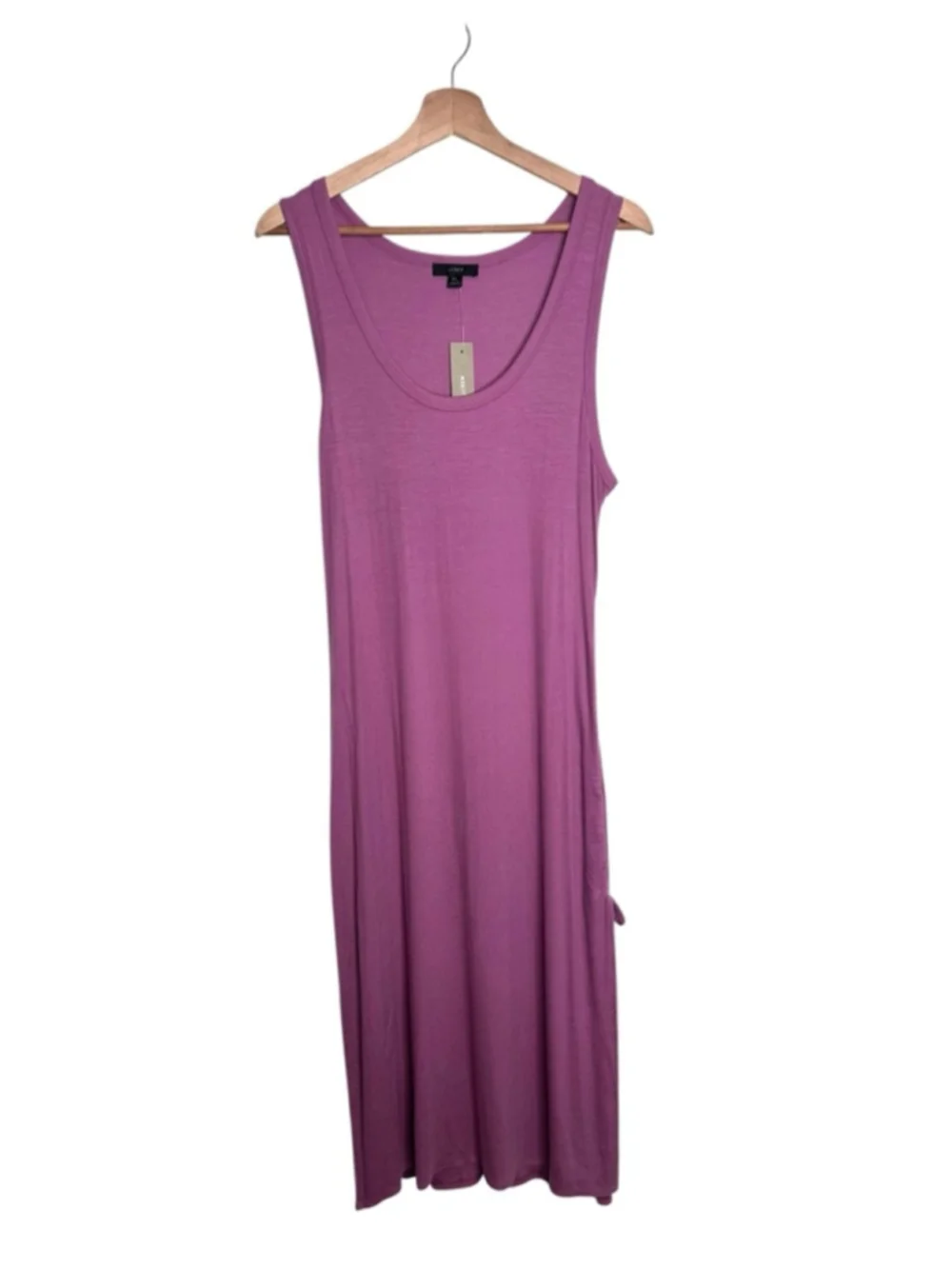 J.CREW Sleeveless Purple Tencel Ribbed Tank MIDI Side Ruched Dress Size XL
